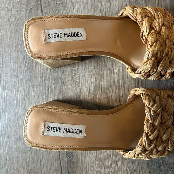 Steve Madden Women's Mylee Beige Block Heel Sandals Size 8 - Picture 2 of 10